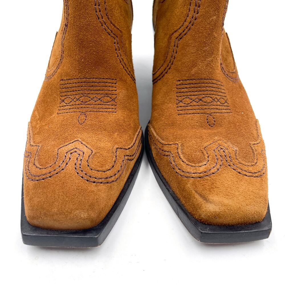 Loeffler Randall Agnes Western Boots Brown Suede Square Toe Block Heel Sz 9 - Picture 4 of 8